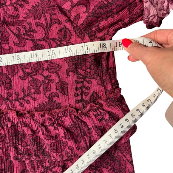 American Eagle Boho Floral Tiered Mini Dress M Tassel Keyhole Cottagecore B173 - Picture 7 of 9